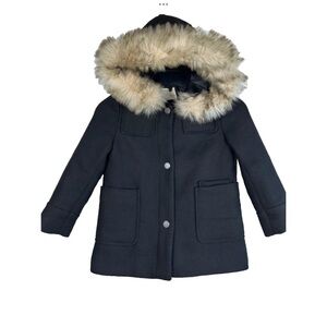 Zara Kids Outerwear Size 7 Black Peacoat Fur Lined Hood Zip Closure Pockets